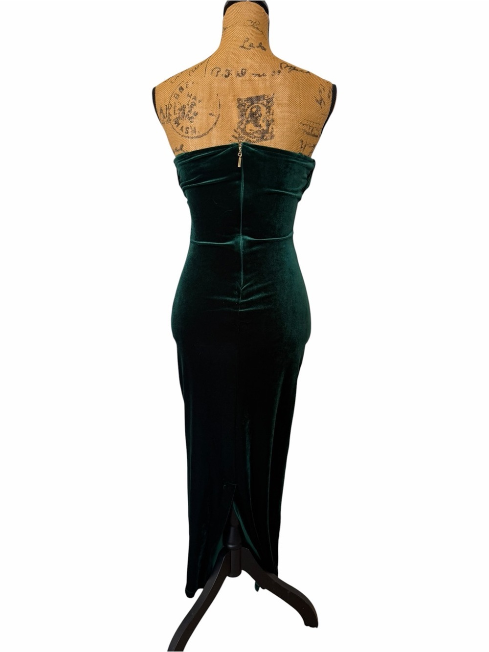 JLUXLABEL Emerald Green Velvet Strapless Draped Midi Dress Size M - Picture 5 of 7